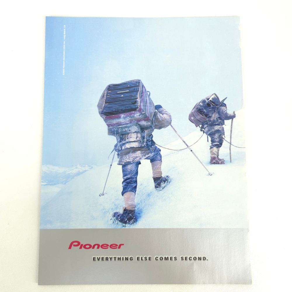Pioneer Car Audio Vintage Print Ad 2001 Maxim Extreme Climbing Y2K Collector Art